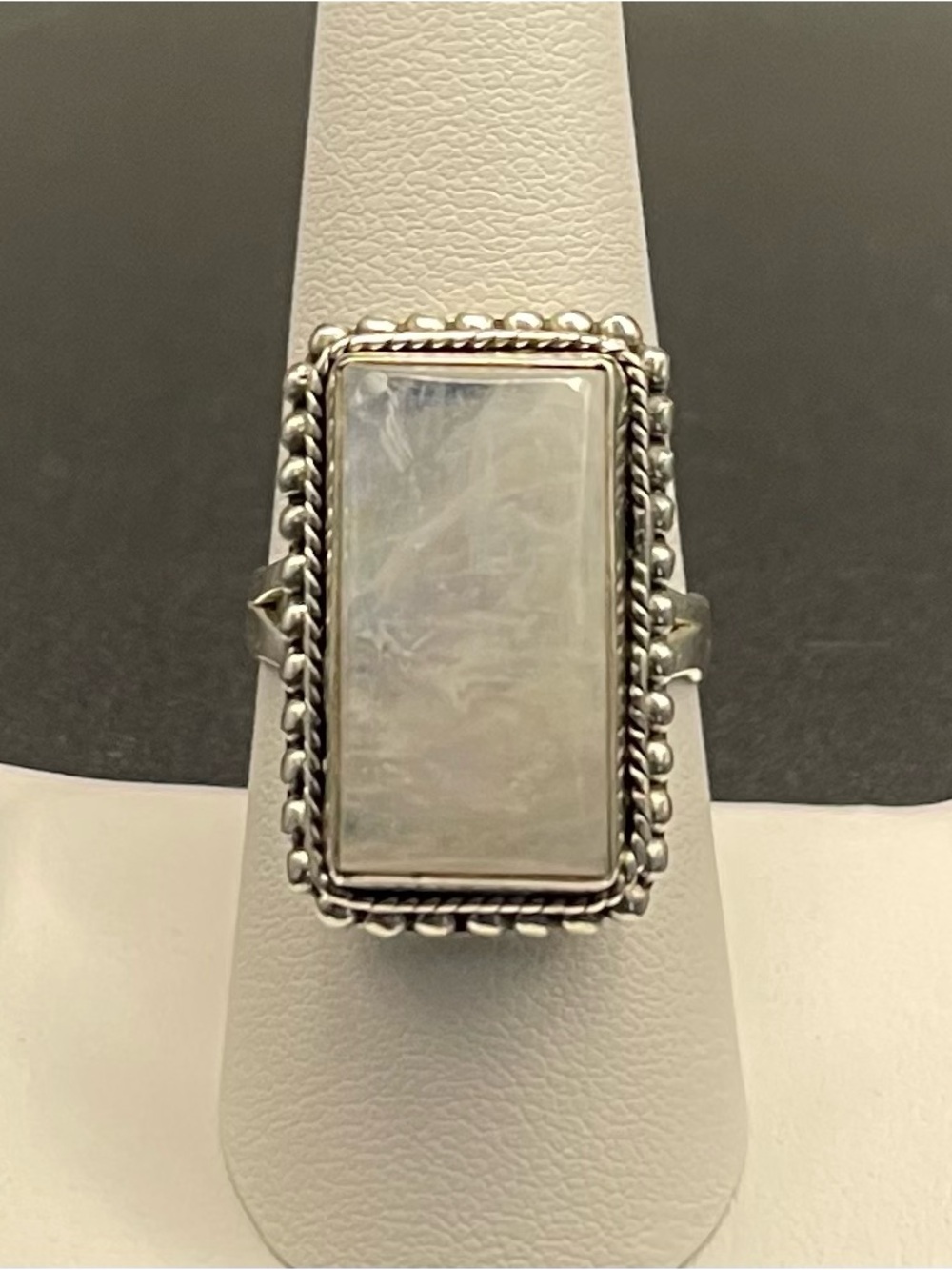 NWOT .925 SS 8.95g Rainbow Moonstone Statement Ring sz 8 approx. 20mm x 10mm - Picture 5 of 9
